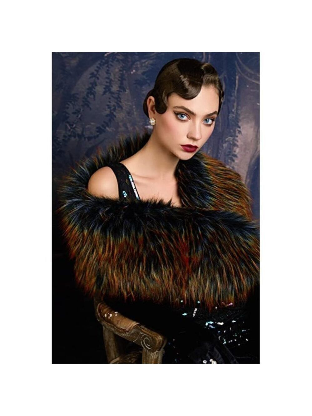 🆕 Luxury Black Gold Vegan Fur Collar Wrap Winter Cloak Bridal Wedding Cover Up